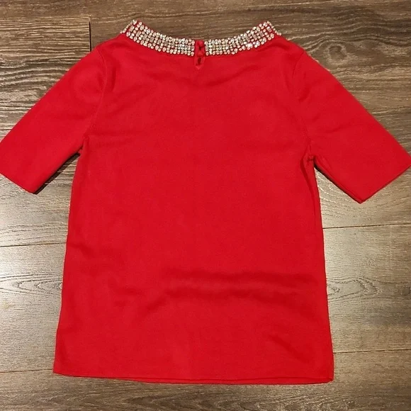 Talbots Red Jeweled Crewneck Short-Sleeve Sweater - Picture 9 of 10